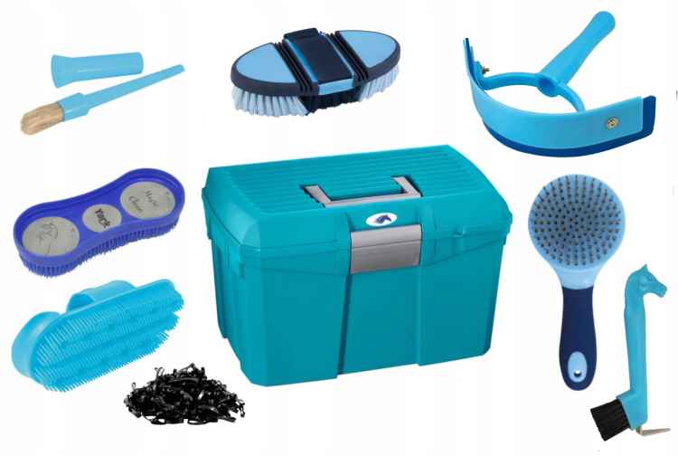 9 ELEMENTÓW ZESTAW SZCZOTEK DLA KONIA SKRZYNKA