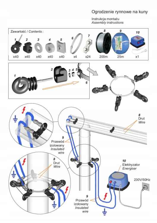 PASTUCH ELEKTRYCZNY NA KUNY ZESTAW KOMPLET