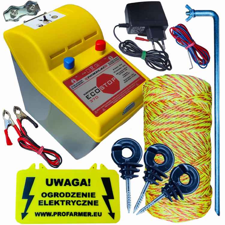 ZESTAW ELEKTRYZATOR PLECIONKA IZOLATORY OGRODZENIE ELEKTRYCZNE