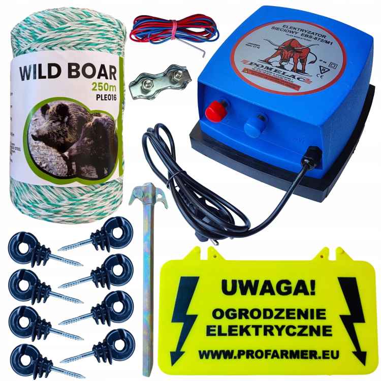 OGRODZENIE ELEKTRYCZNE NA DZIKI BYDŁO KOMPLETNY ZESTAW