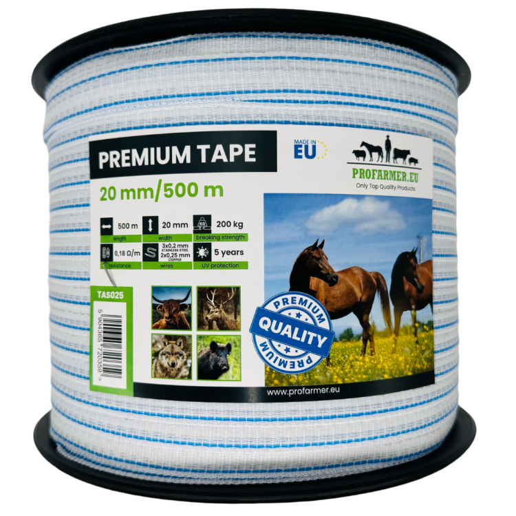 TAŚMA DO PASTUCHA ELEKTRYCZNEGO PREMIUM 500 M 20 MM