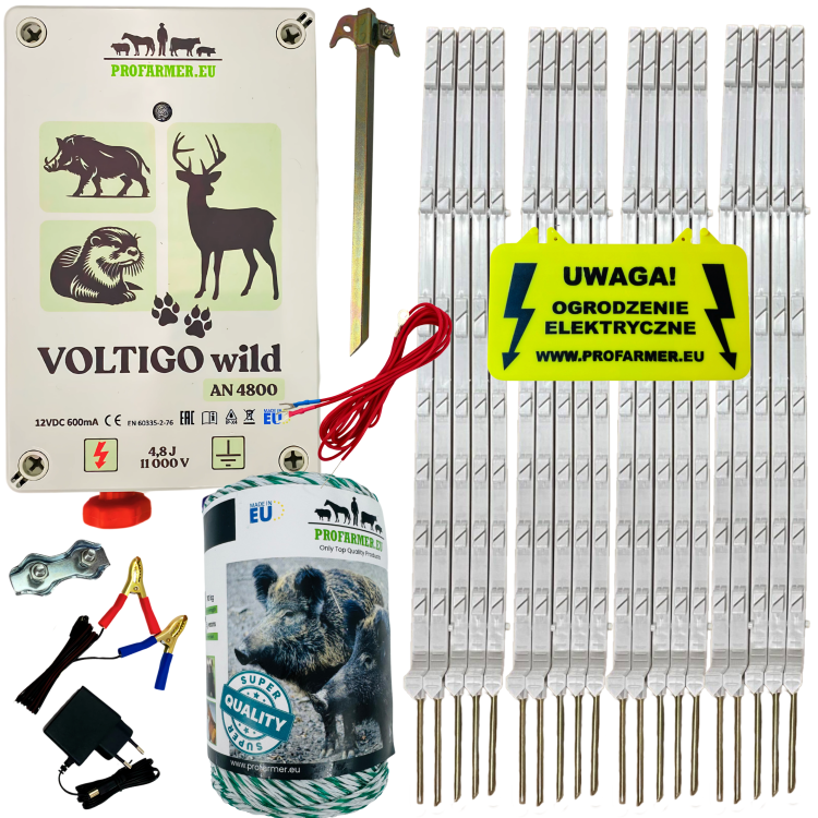 PASTUCH ELEKTRYCZNY BARDZO MOCNY NA DZIKI WILKI BYDŁO ZE SŁUPKAMI 12V