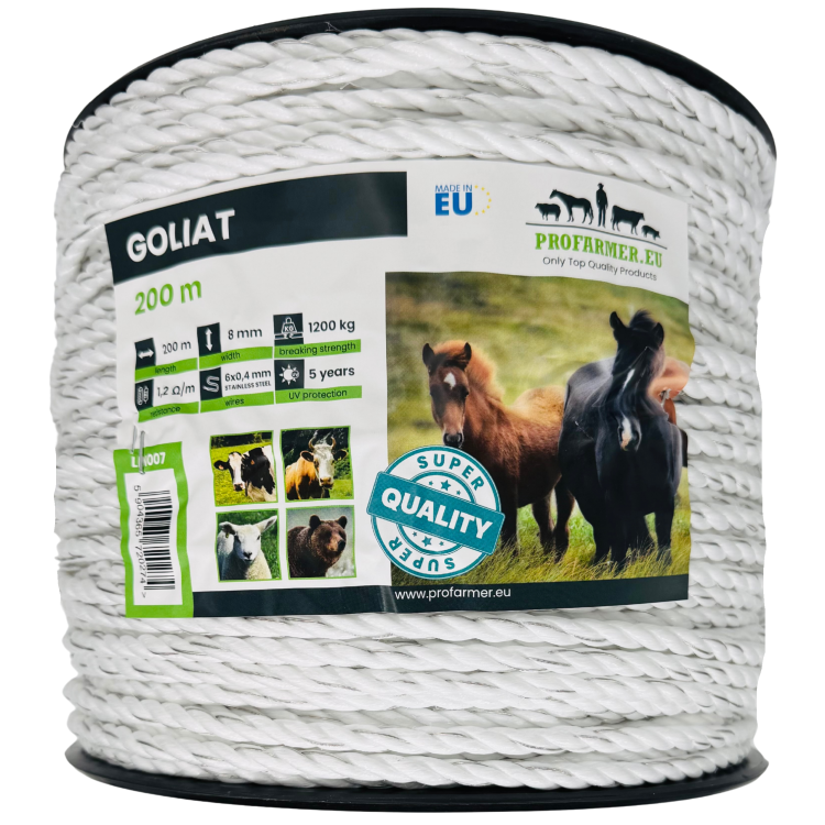 Najgrubsza lina do pastucha 8mm biała na konie krowy