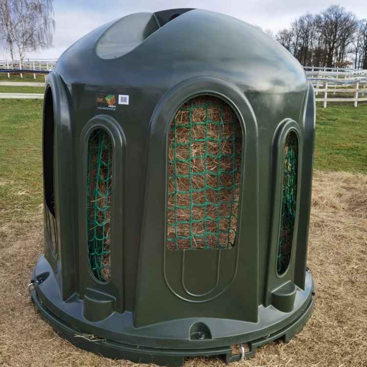 PAŚNIK DLA KONI ALPAK Z SIATKĄ 10-CIO STANOWISKOWY TYPU DZWON ZIELONY