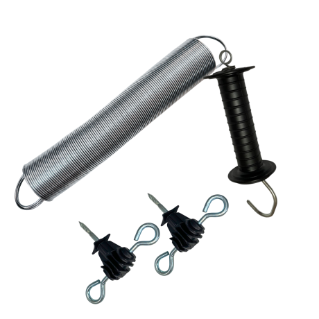 Przejdź do produktu Zestaw bramowy do pastucha elektrycznego – uchwyt czarny, 2× izolator bramowy, sprężyna