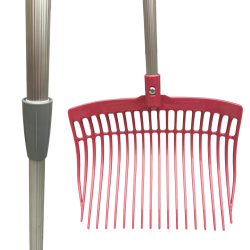 Różowe widły do stajni z regulowanym trzonkiem