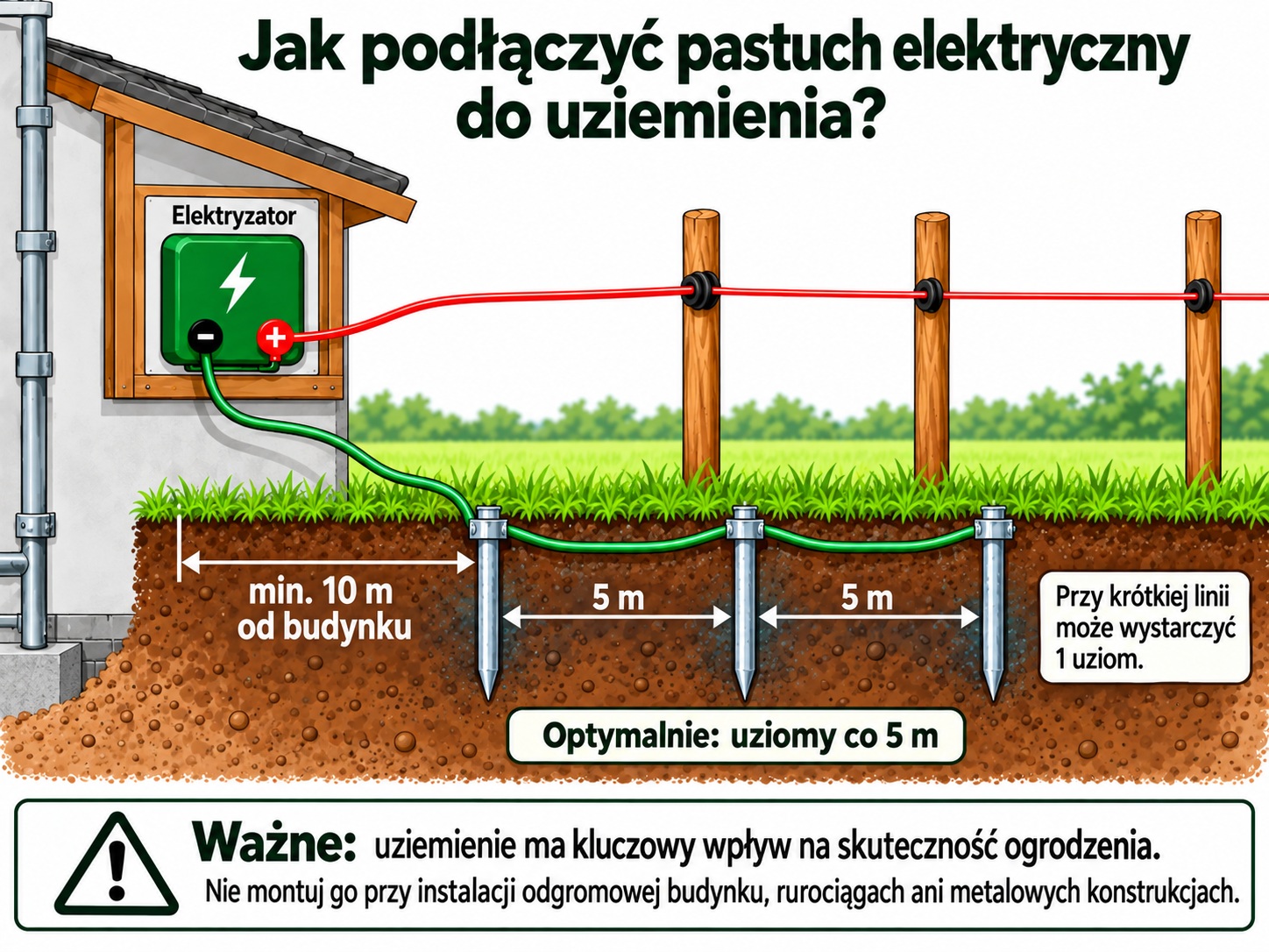 Schemat podłączenia uziemienie w pastuchu elektrycznym