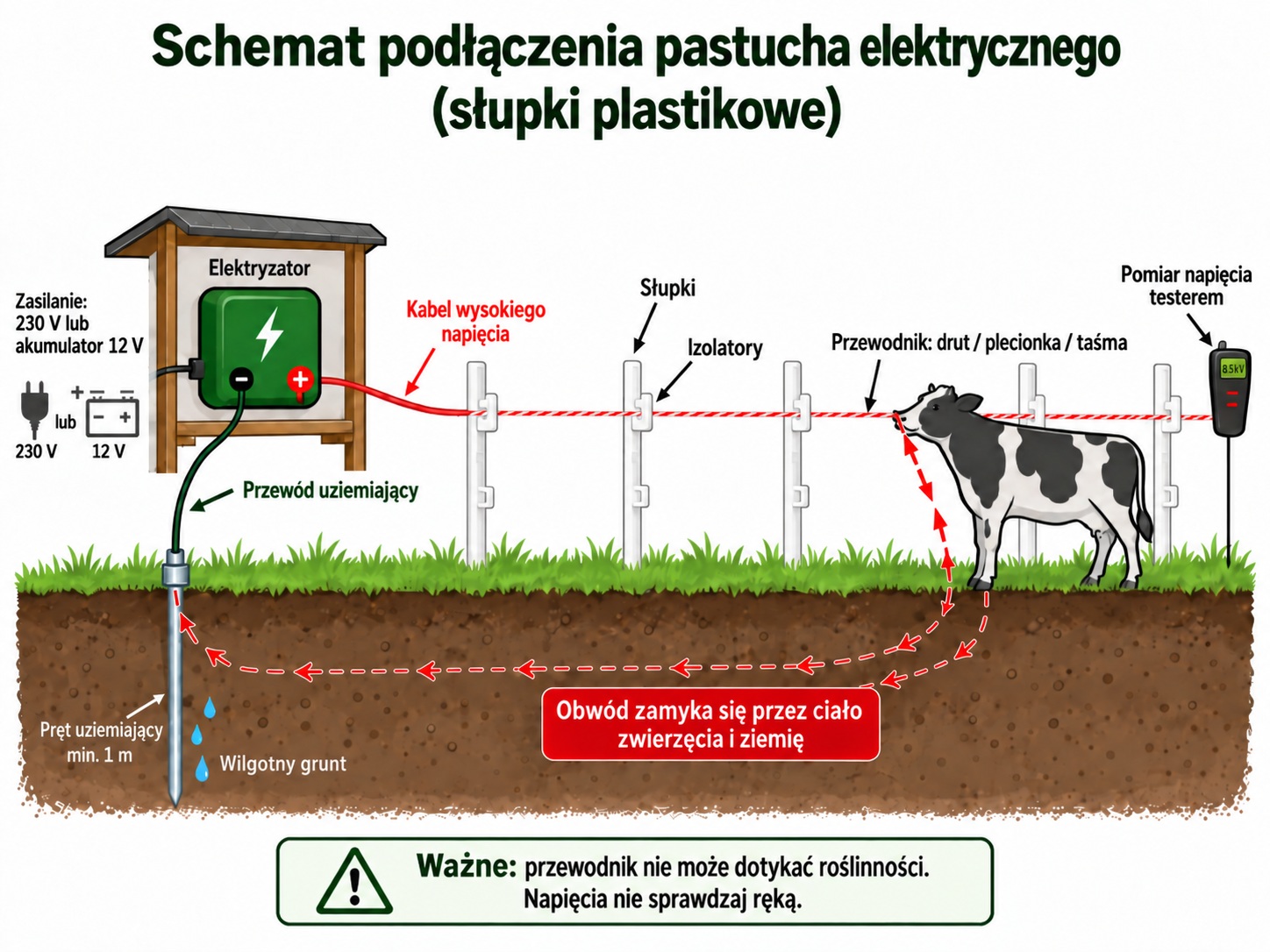 Schemat podłącznia pastucha elektrycznego(słupki plastikowe)
